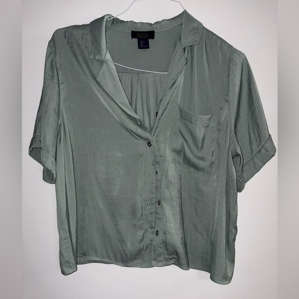 RACHEL Rachel Roy Sage Green Button-Down Short Sleeve Shirt